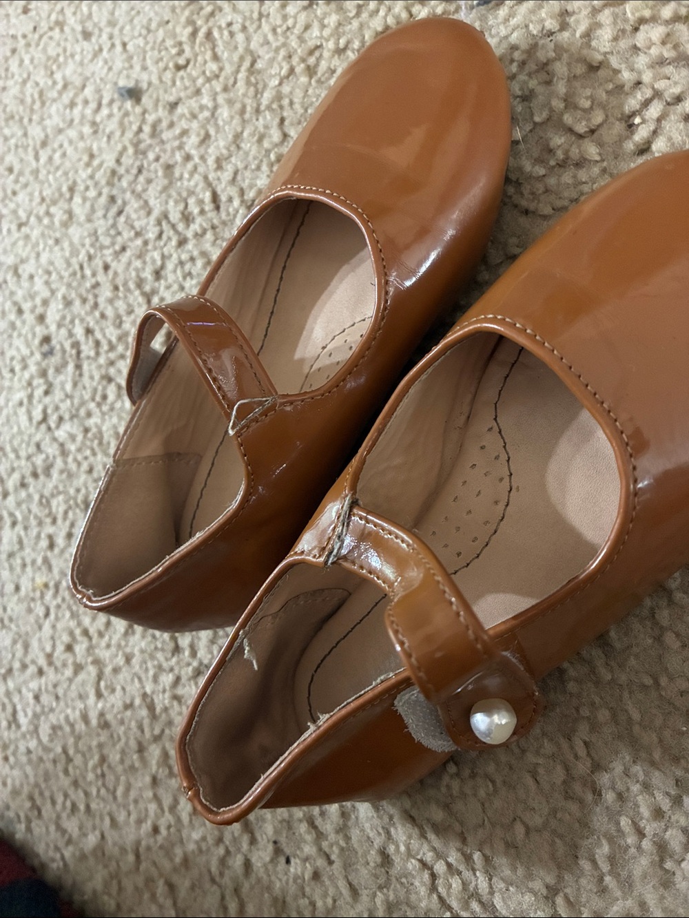 Mary Jane Patent Strap Flats in Cognac Brown